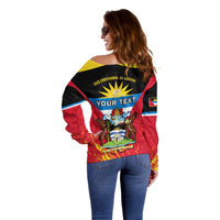 Personalised Antigua And Barbuda Independence Day Off Shoulder Sweater 42nd Anniversary Flag Style - Wonder Print Shop
