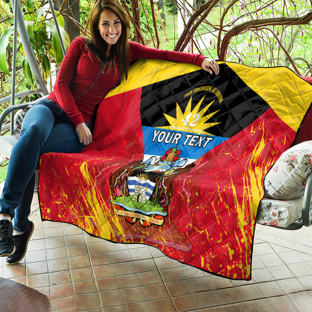 Personalised Antigua And Barbuda Independence Day Quilt 42nd Anniversary Flag Style - Wonder Print Shop