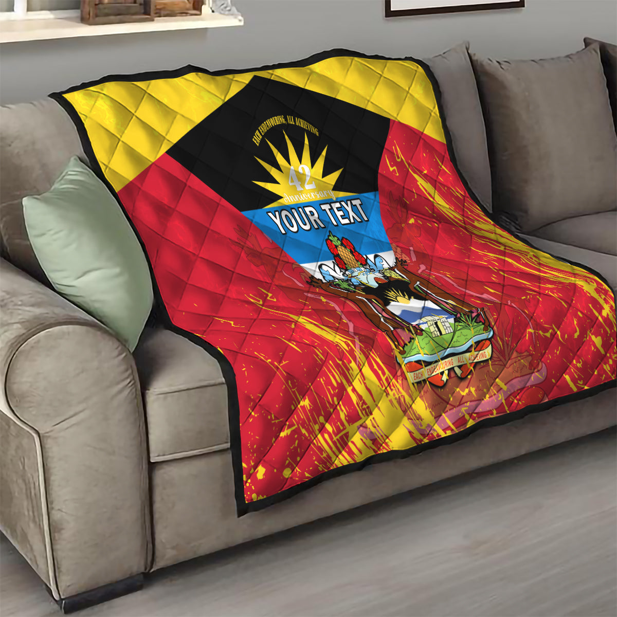 Personalised Antigua And Barbuda Independence Day Quilt 42nd Anniversary Flag Style - Wonder Print Shop