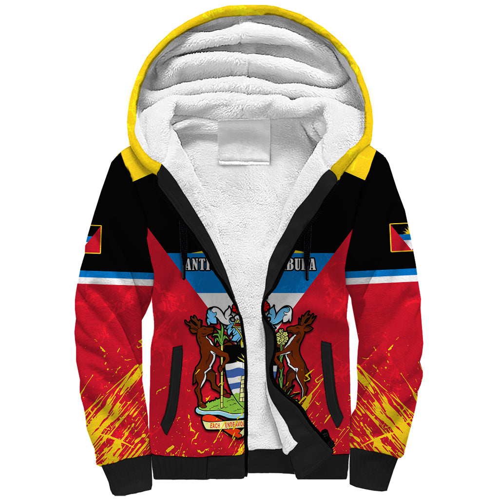 Personalised Antigua And Barbuda Independence Day Sherpa Hoodie 42nd Anniversary Flag Style - Wonder Print Shop