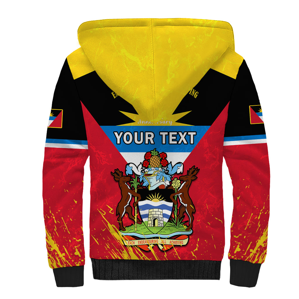 Personalised Antigua And Barbuda Independence Day Sherpa Hoodie 42nd Anniversary Flag Style - Wonder Print Shop