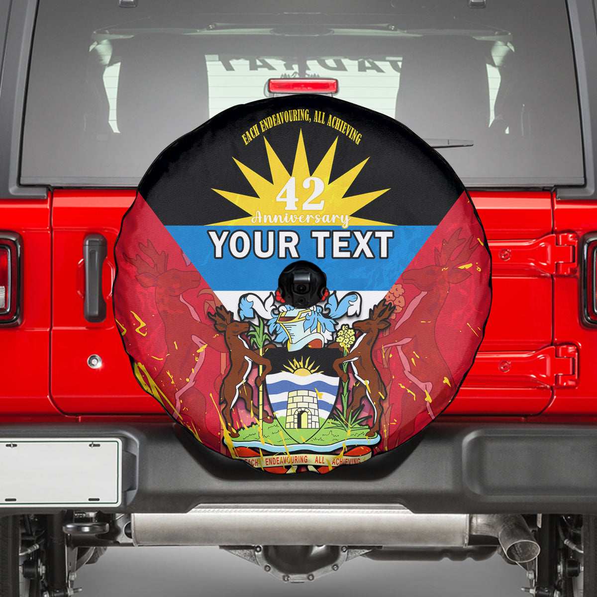 Personalised Antigua And Barbuda Independence Day Spare Tire Cover 42nd Anniversary Flag Style - Wonder Print Shop