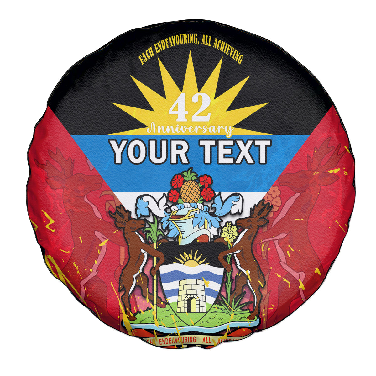 Personalised Antigua And Barbuda Independence Day Spare Tire Cover 42nd Anniversary Flag Style - Wonder Print Shop