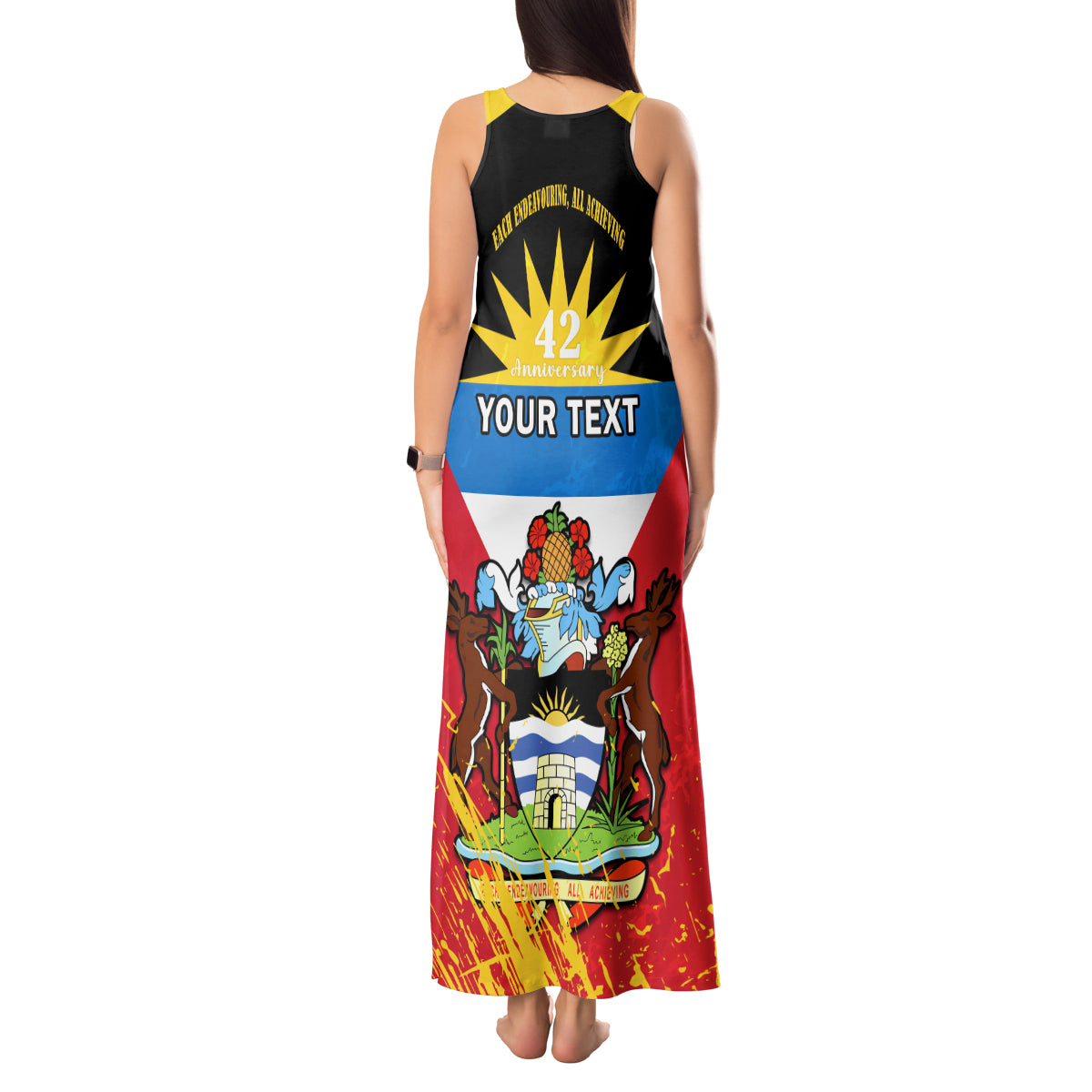 Personalised Antigua And Barbuda Independence Day Tank Maxi Dress 42nd Anniversary Flag Style - Wonder Print Shop