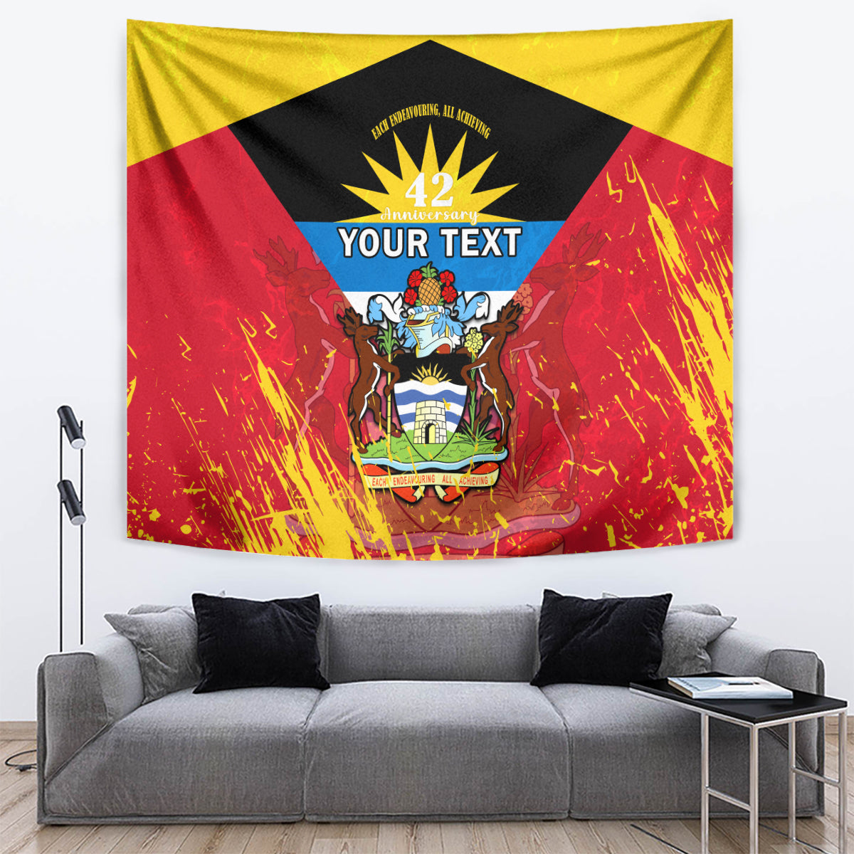Personalised Antigua And Barbuda Independence Day Tapestry 42nd Anniversary Flag Style - Wonder Print Shop