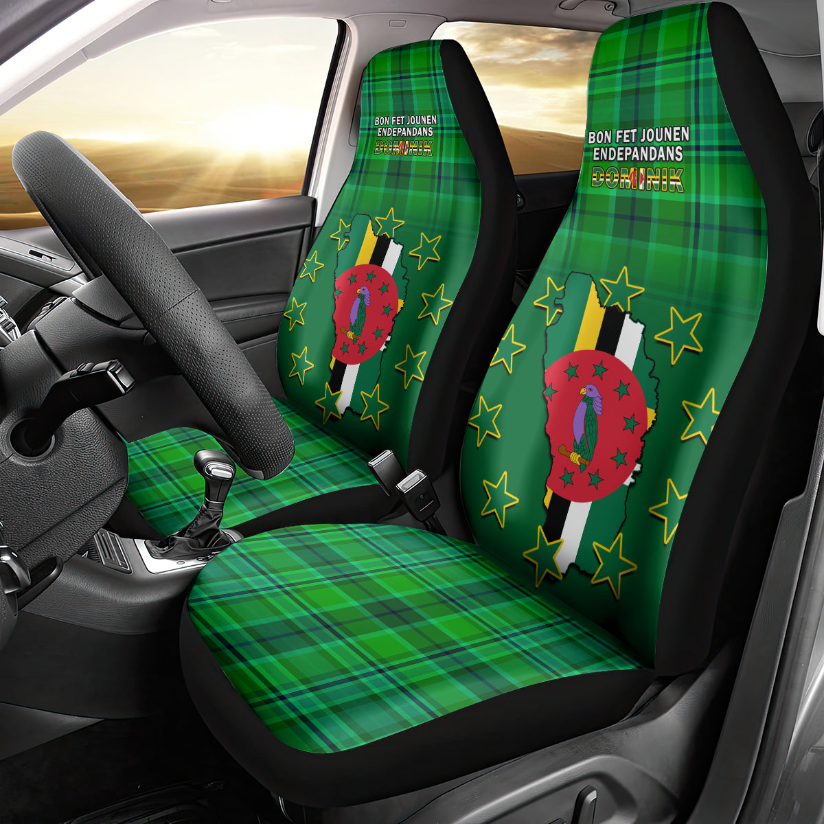 Dominica Independence Day Car Seat Cover Dominik Sisserou Parrot With Madras Pattern - Wonder Print Shop