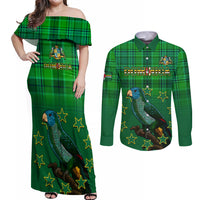 Dominica Independence Day Couples Matching Off Shoulder Maxi Dress and Long Sleeve Button Shirts Dominik Sisserou Parrot With Madras Pattern - Wonder Print Shop