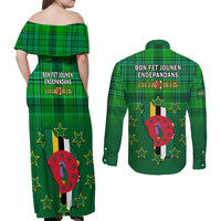Dominica Independence Day Couples Matching Off Shoulder Maxi Dress and Long Sleeve Button Shirts Dominik Sisserou Parrot With Madras Pattern - Wonder Print Shop
