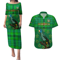 Dominica Independence Day Couples Matching Puletasi Dress and Hawaiian Shirt Dominik Sisserou Parrot With Madras Pattern - Wonder Print Shop