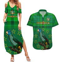Dominica Independence Day Couples Matching Summer Maxi Dress and Hawaiian Shirt Dominik Sisserou Parrot With Madras Pattern - Wonder Print Shop
