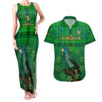 Dominica Independence Day Couples Matching Tank Maxi Dress and Hawaiian Shirt Dominik Sisserou Parrot With Madras Pattern - Wonder Print Shop