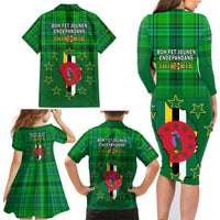 Dominica Independence Day Family Matching Long Sleeve Bodycon Dress and Hawaiian Shirt Dominik Sisserou Parrot With Madras Pattern - Wonder Print Shop