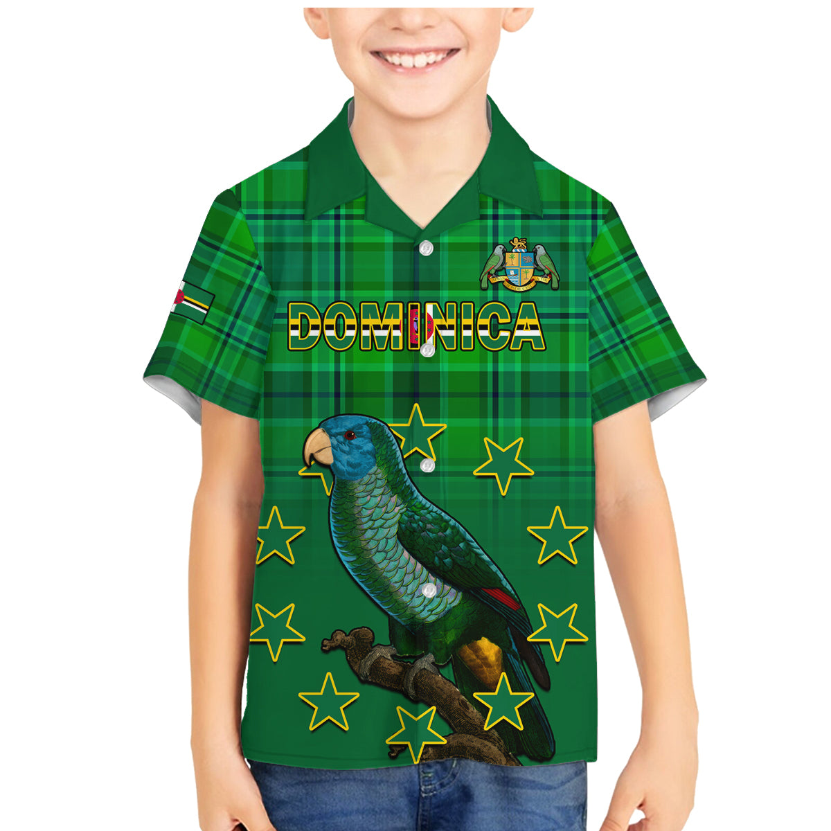 Dominica Independence Day Family Matching Mermaid Dress and Hawaiian Shirt Dominik Sisserou Parrot With Madras Pattern - Wonder Print Shop