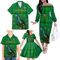 Dominica Independence Day Family Matching Off Shoulder Long Sleeve Dress and Hawaiian Shirt Dominik Sisserou Parrot With Madras Pattern - Wonder Print Shop