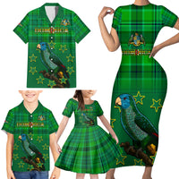 Dominica Independence Day Family Matching Short Sleeve Bodycon Dress and Hawaiian Shirt Dominik Sisserou Parrot With Madras Pattern - Wonder Print Shop