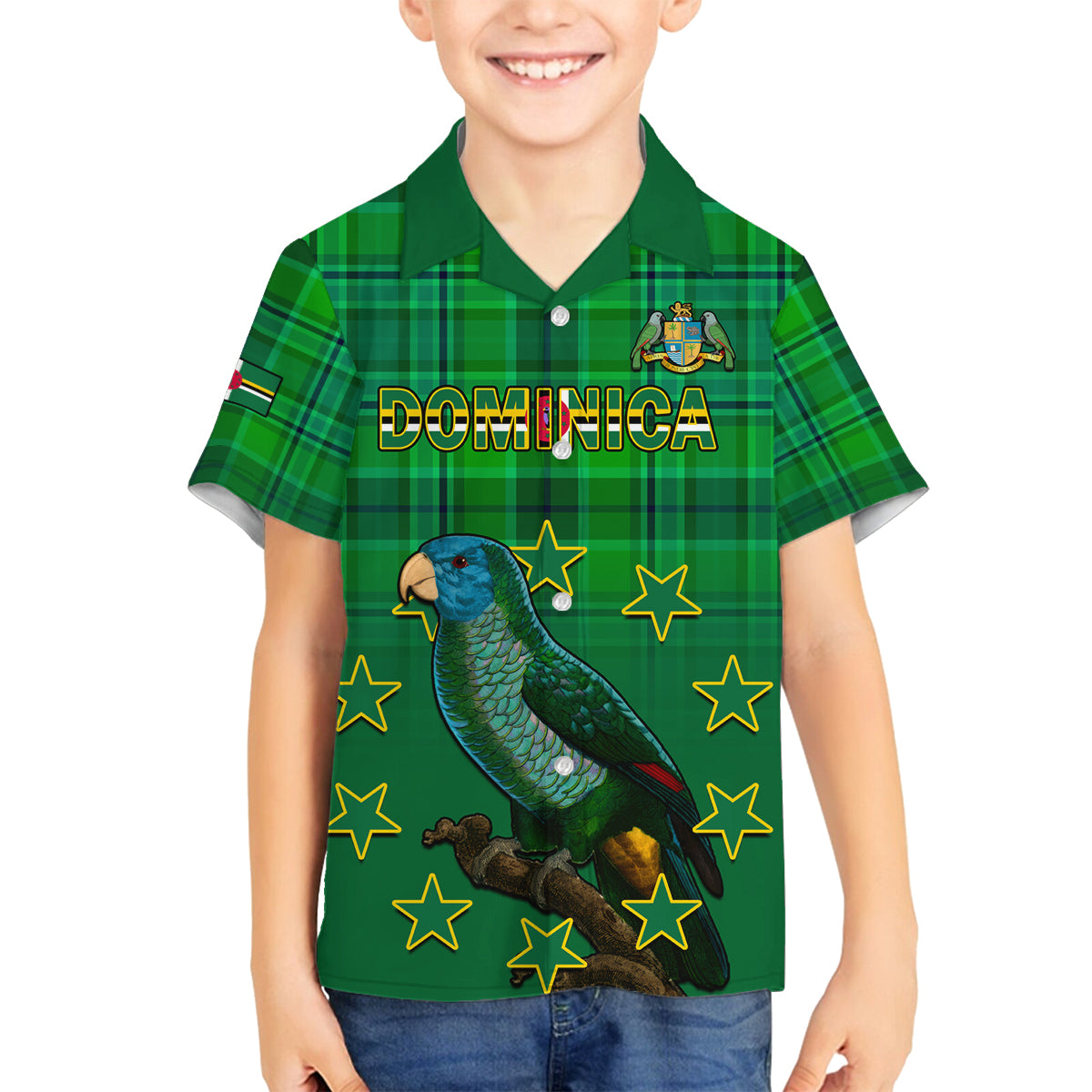 Dominica Independence Day Family Matching Summer Maxi Dress and Hawaiian Shirt Dominik Sisserou Parrot With Madras Pattern - Wonder Print Shop