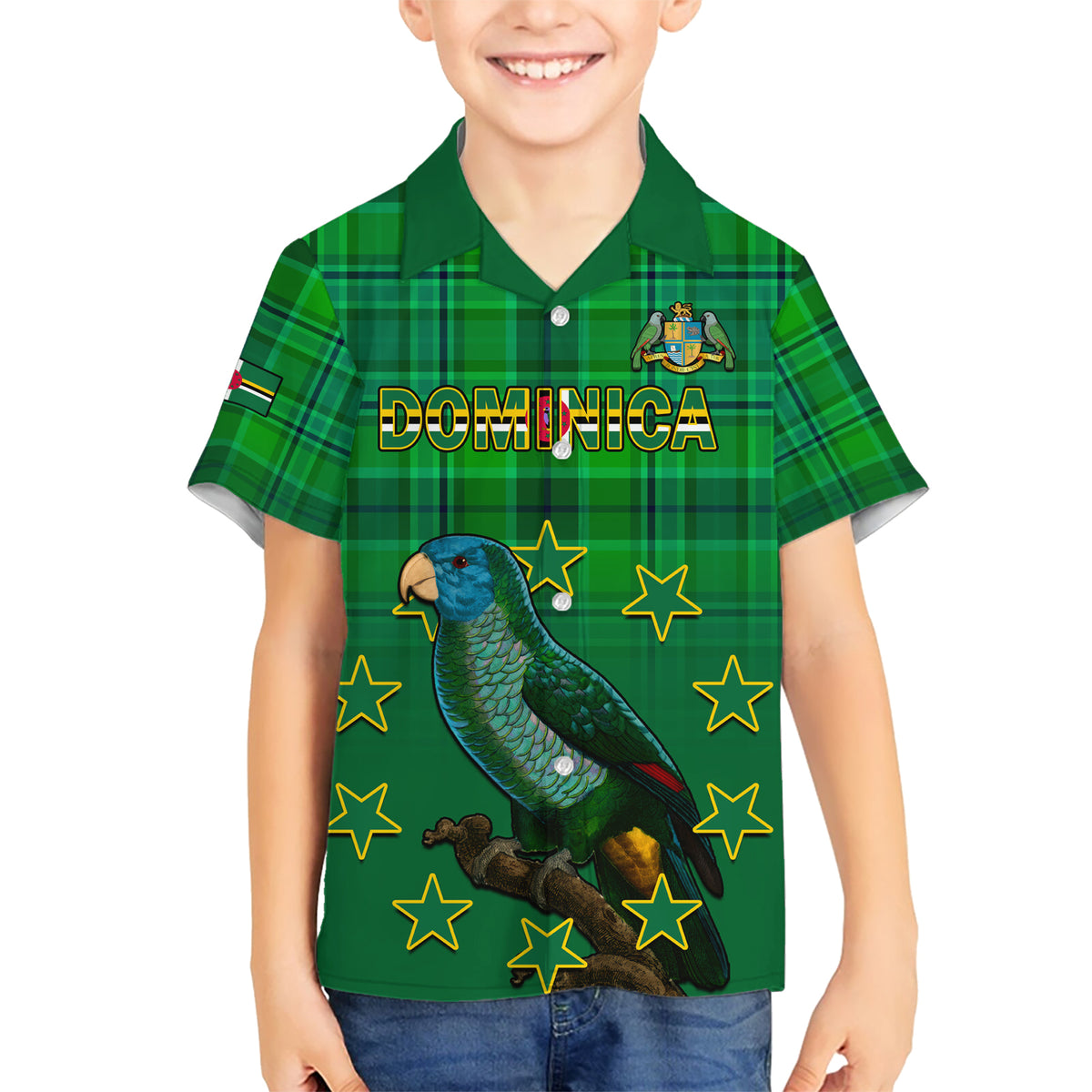 Dominica Independence Day Kid Hawaiian Shirt Dominik Sisserou Parrot With Madras Pattern - Wonder Print Shop