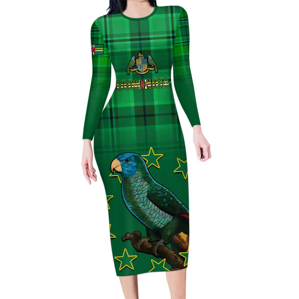 Dominica Independence Day Long Sleeve Bodycon Dress Dominik Sisserou Parrot With Madras Pattern LT14