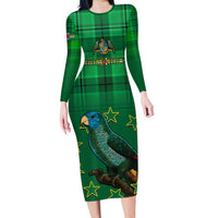 Dominica Independence Day Long Sleeve Bodycon Dress Dominik Sisserou Parrot With Madras Pattern LT14