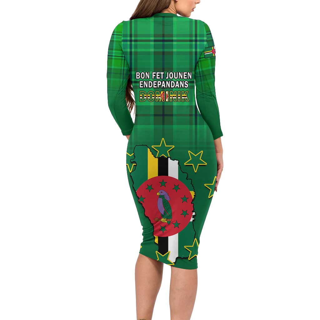 Dominica Independence Day Long Sleeve Bodycon Dress Dominik Sisserou Parrot With Madras Pattern LT14