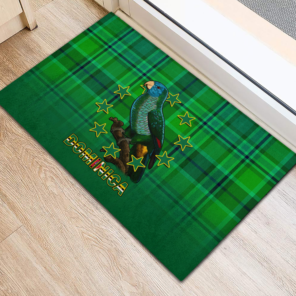 Dominica Independence Day Rubber Doormat Dominik Sisserou Parrot With Madras Pattern - Wonder Print Shop