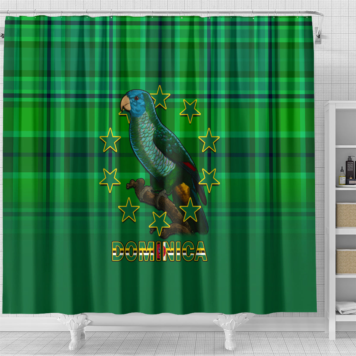 dominica-independence-day-shower-curtain-dominik-sisserou-parrot-with-madras-pattern
