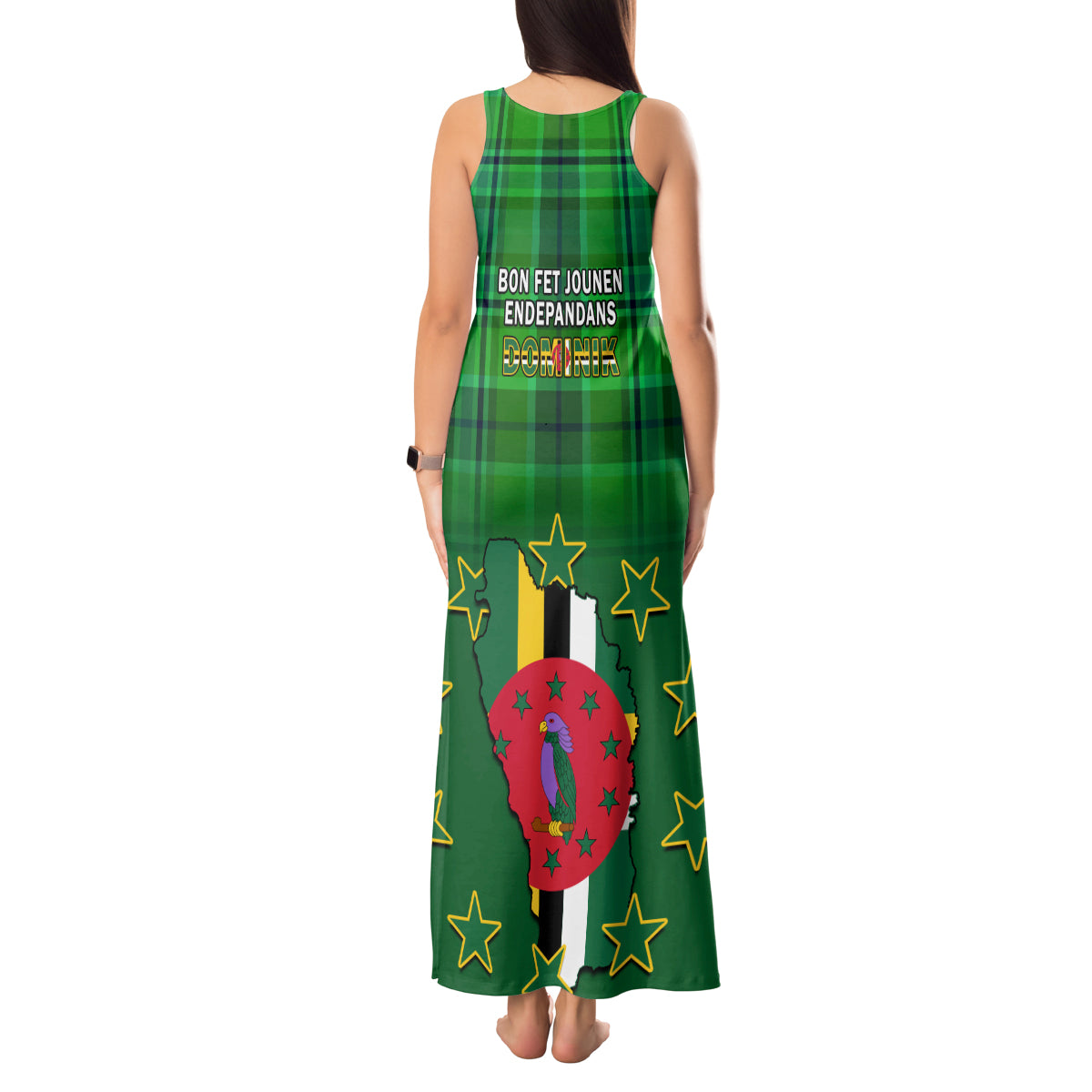 Dominica Independence Day Tank Maxi Dress Dominik Sisserou Parrot With Madras Pattern - Wonder Print Shop
