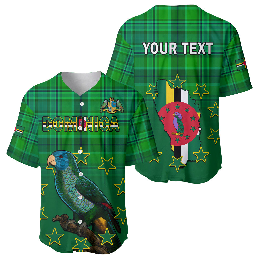 Personalised Dominica Independence Day Baseball Jersey Dominik Sisserou Parrot With Madras Pattern - Wonder Print Shop