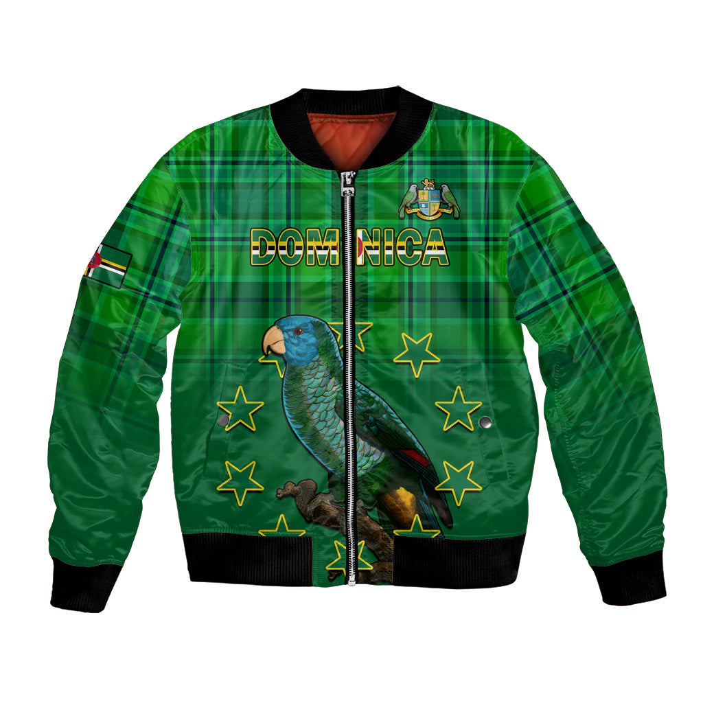 Personalised Dominica Independence Day Bomber Jacket Dominik Sisserou Parrot With Madras Pattern - Wonder Print Shop