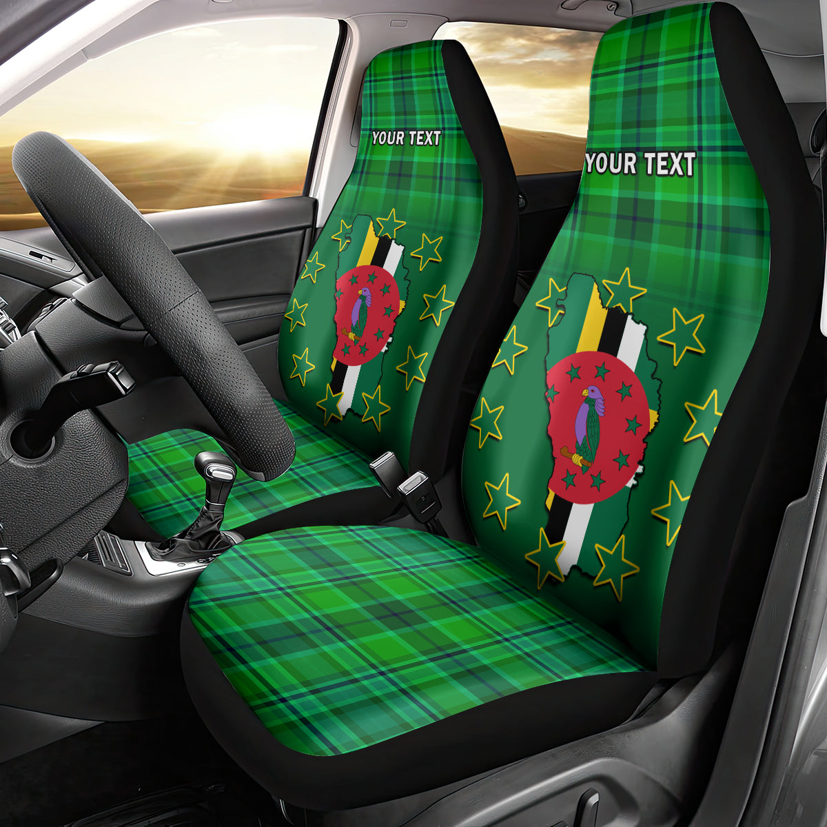 Personalised Personalised Dominica Independence Day Car Seat Cover Dominik Sisserou Parrot With Madras Pattern - Wonder Print Shop
