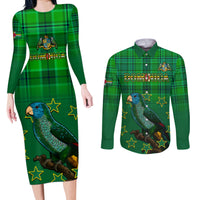 Personalised Dominica Independence Day Couples Matching Long Sleeve Bodycon Dress and Long Sleeve Button Shirts Dominik Sisserou Parrot With Madras Pattern - Wonder Print Shop