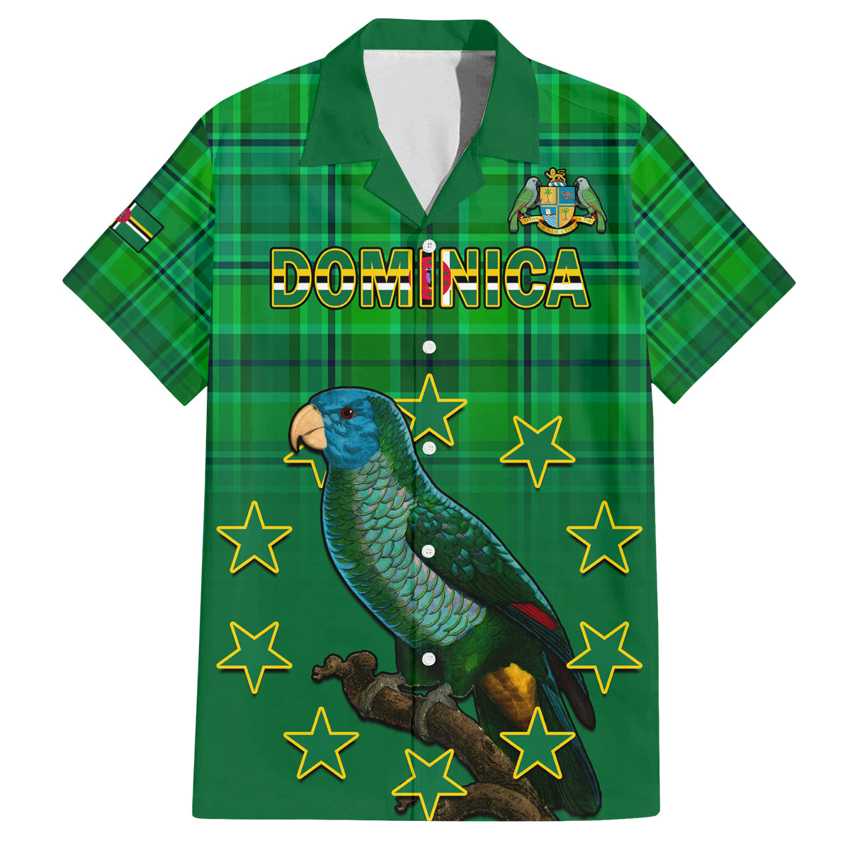 Personalised Dominica Independence Day Family Matching Long Sleeve Bodycon Dress and Hawaiian Shirt Dominik Sisserou Parrot With Madras Pattern - Wonder Print Shop