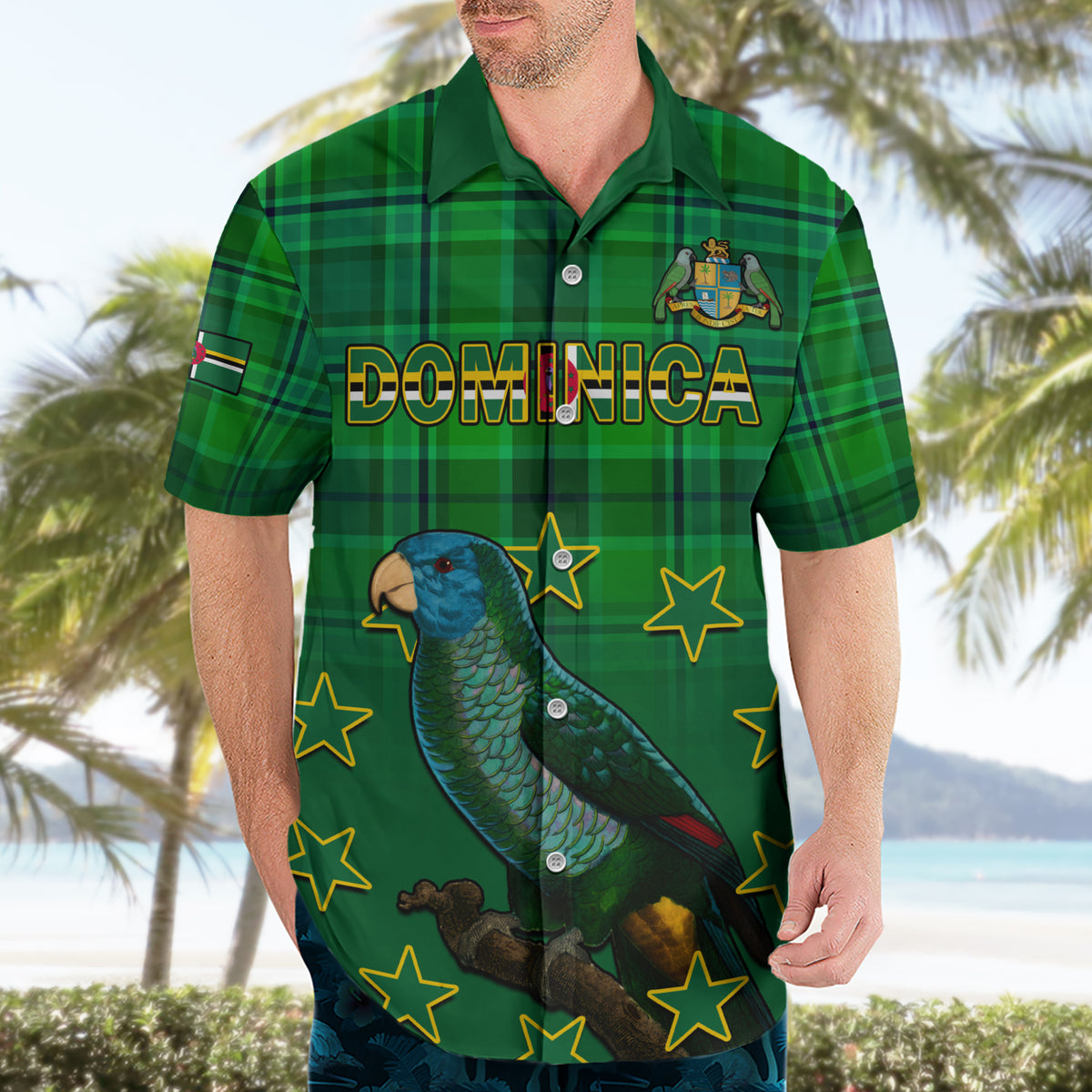 Personalised Dominica Independence Day Hawaiian Shirt Dominik Sisserou Parrot With Madras Pattern - Wonder Print Shop