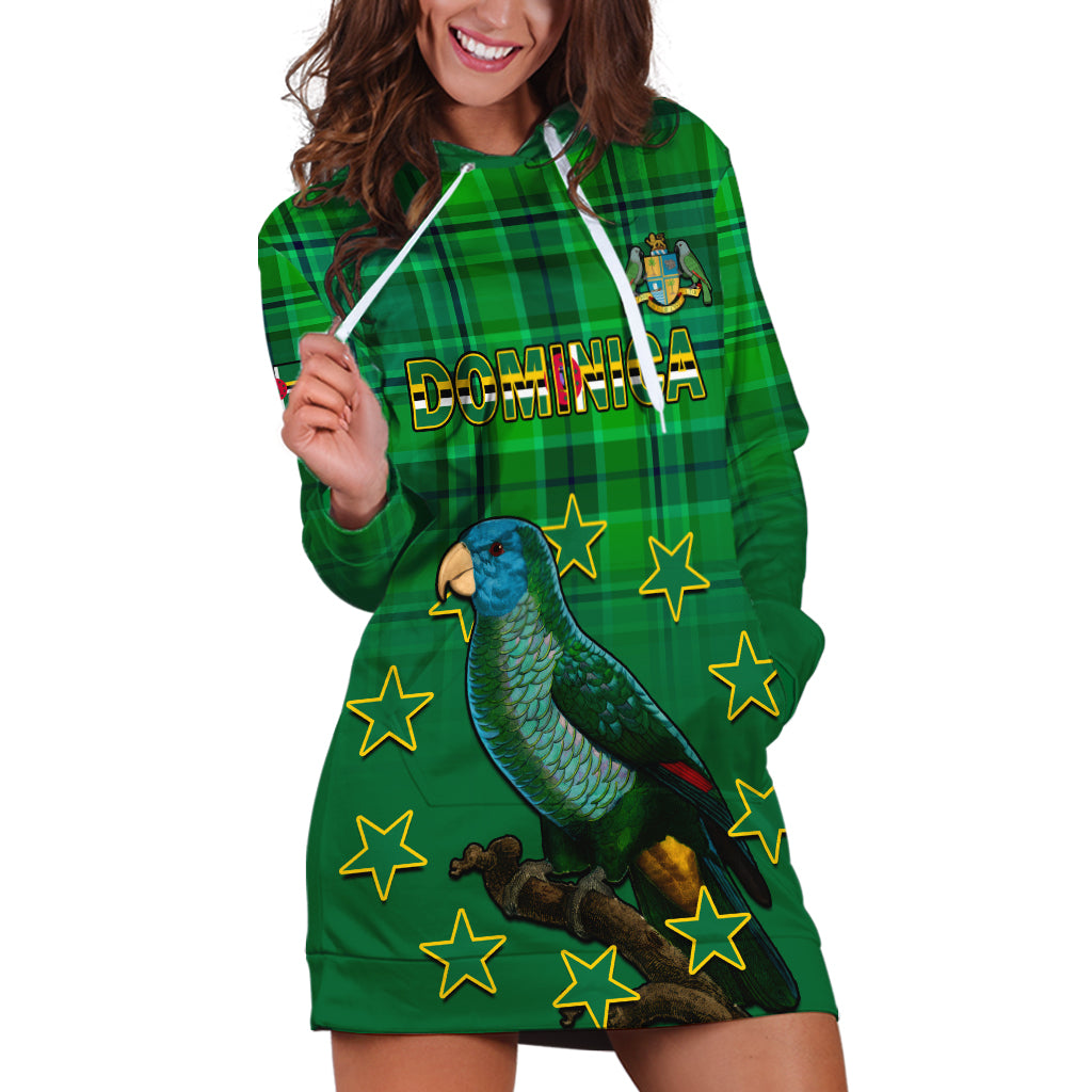 Personalised Dominica Independence Day Hoodie Dress Dominik Sisserou Parrot With Madras Pattern - Wonder Print Shop