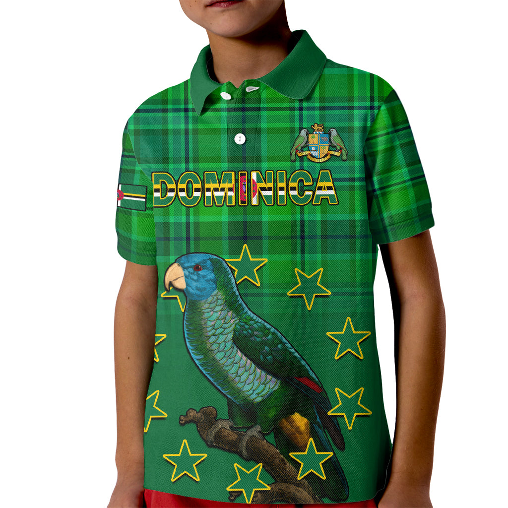 Personalised Dominica Independence Day Kid Polo Shirt Dominik Sisserou Parrot With Madras Pattern - Wonder Print Shop