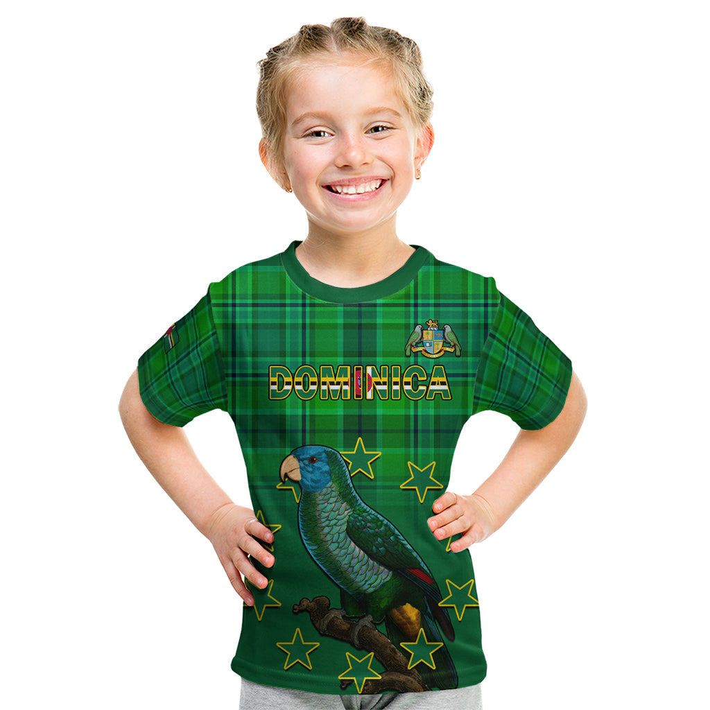 Personalised Dominica Independence Day Kid T Shirt Dominik Sisserou Parrot With Madras Pattern - Wonder Print Shop