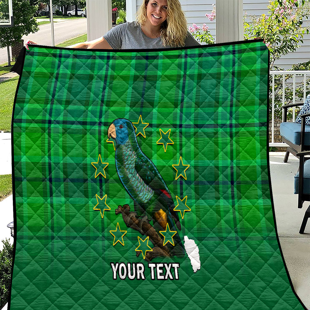 Personalised Dominica Independence Day Quilt Dominik Sisserou Parrot With Madras Pattern - Wonder Print Shop