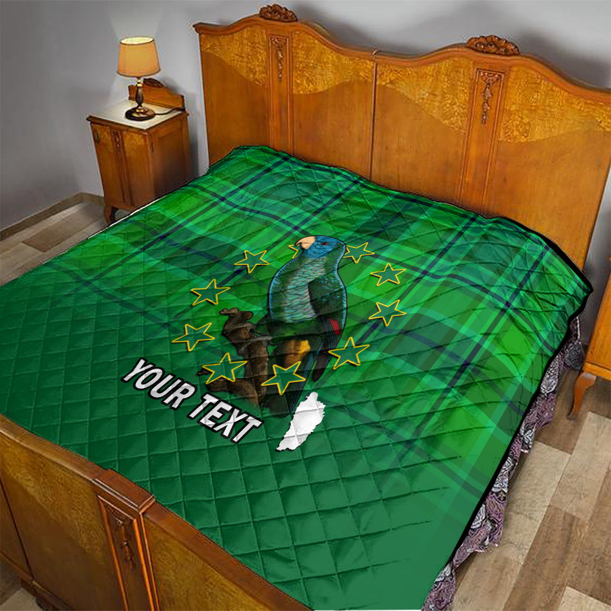 Personalised Dominica Independence Day Quilt Dominik Sisserou Parrot With Madras Pattern - Wonder Print Shop