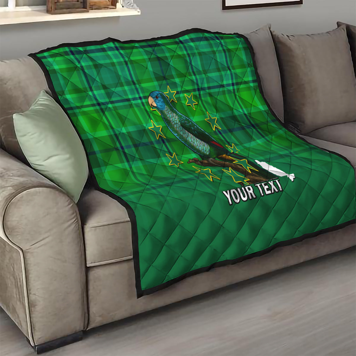 Personalised Dominica Independence Day Quilt Dominik Sisserou Parrot With Madras Pattern - Wonder Print Shop