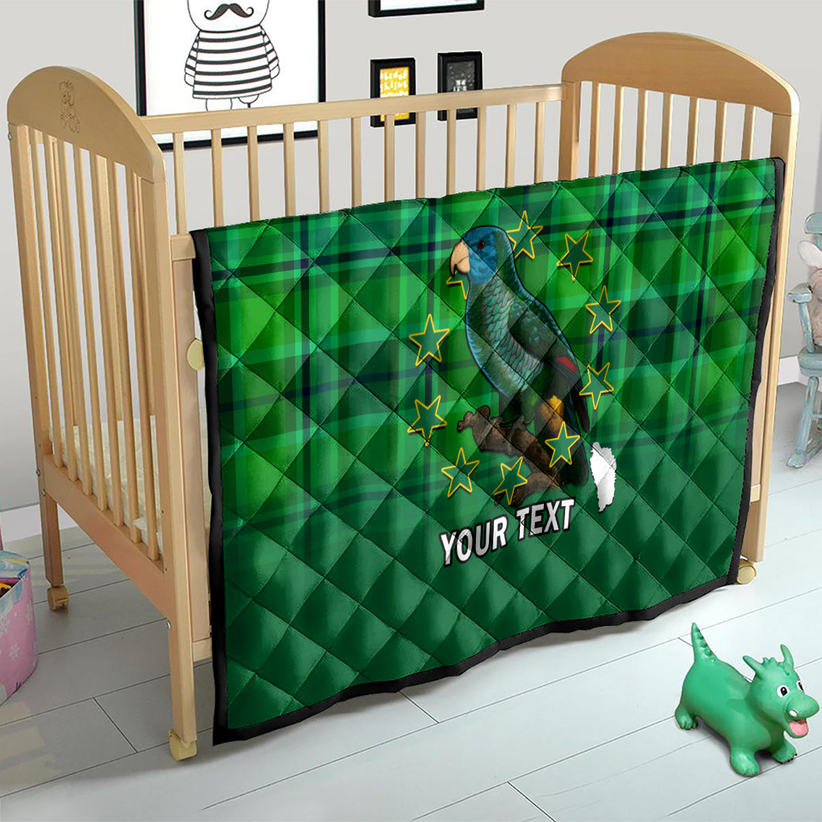 Personalised Dominica Independence Day Quilt Dominik Sisserou Parrot With Madras Pattern - Wonder Print Shop