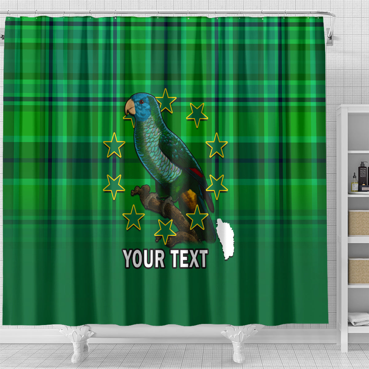 personalised-dominica-independence-day-shower-curtain-dominik-sisserou-parrot-with-madras-pattern