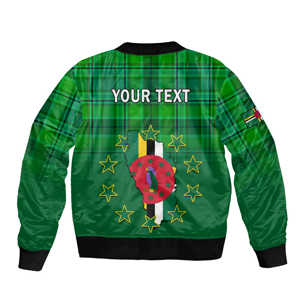 Personalised Dominica Independence Day Sleeve Zip Bomber Jacket Dominik Sisserou Parrot With Madras Pattern - Wonder Print Shop