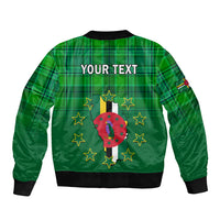 Personalised Dominica Independence Day Sleeve Zip Bomber Jacket Dominik Sisserou Parrot With Madras Pattern - Wonder Print Shop