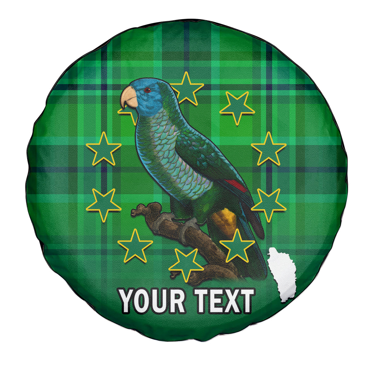 Personalised Dominica Independence Day Spare Tire Cover Dominik Sisserou Parrot With Madras Pattern - Wonder Print Shop