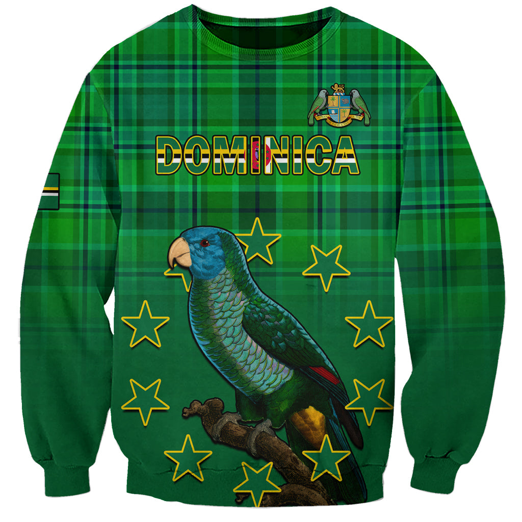 Personalised Dominica Independence Day Sweatshirt Dominik Sisserou Parrot With Madras Pattern - Wonder Print Shop