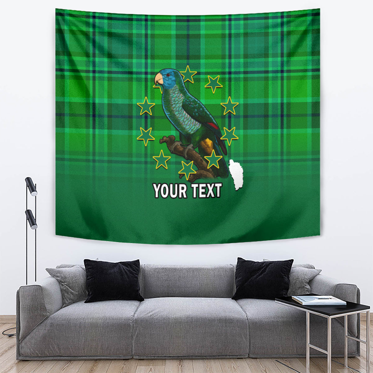 Personalised Dominica Independence Day Tapestry Dominik Sisserou Parrot With Madras Pattern - Wonder Print Shop
