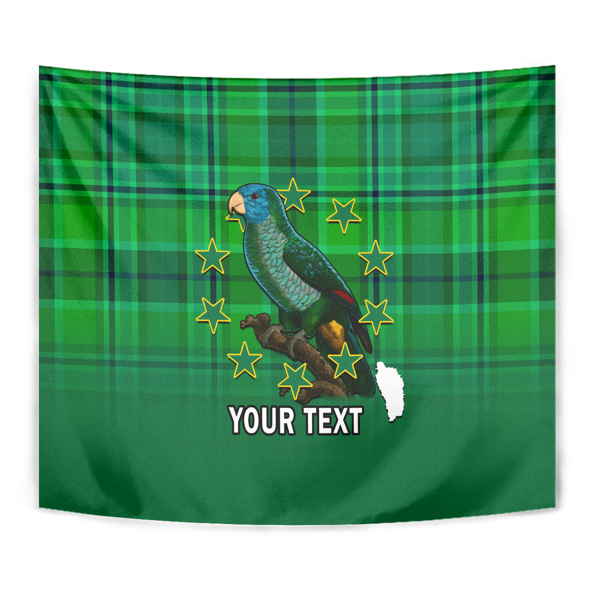 Personalised Dominica Independence Day Tapestry Dominik Sisserou Parrot With Madras Pattern - Wonder Print Shop