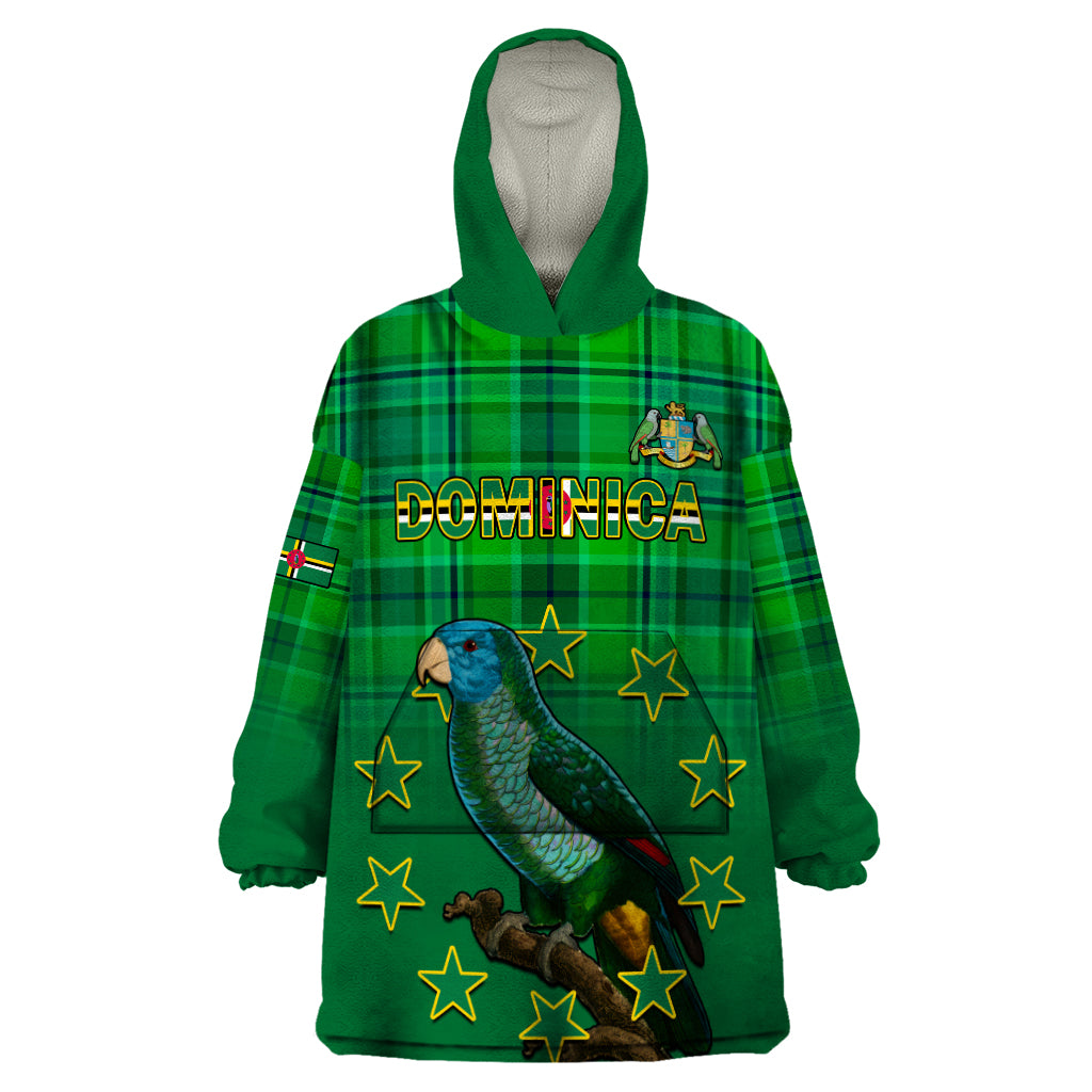 Personalised Dominica Independence Day Wearable Blanket Hoodie Dominik Sisserou Parrot With Madras Pattern - Wonder Print Shop
