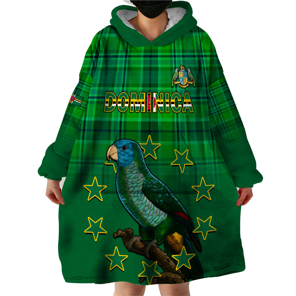 Personalised Dominica Independence Day Wearable Blanket Hoodie Dominik Sisserou Parrot With Madras Pattern - Wonder Print Shop