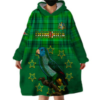Personalised Dominica Independence Day Wearable Blanket Hoodie Dominik Sisserou Parrot With Madras Pattern - Wonder Print Shop